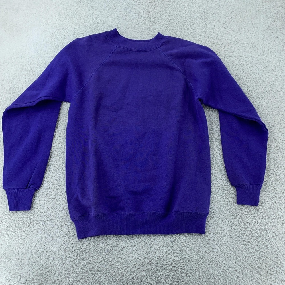 Vintage Hanes Raglan Sweatshirt XS Blank Purple Crewneck Made in USA 50/50